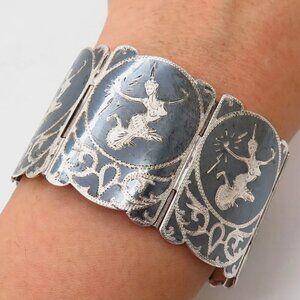 925 Sterling Silver Vintage Siam Niello Hindu Bracelet